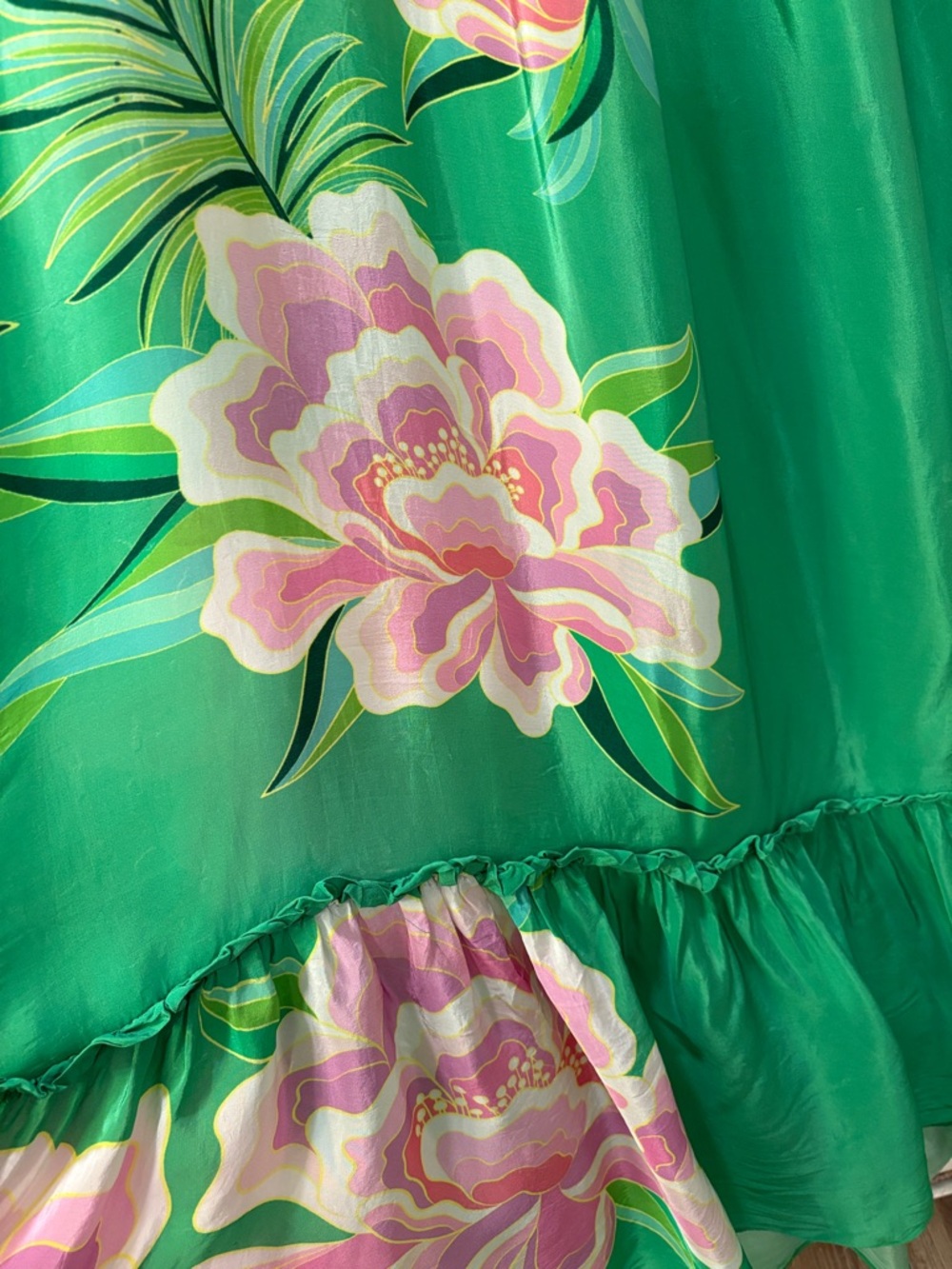 Farm Rio Floral Vibing Maxi Dress Size L Green One Shoulder Tropical - Picture 7 of 10
